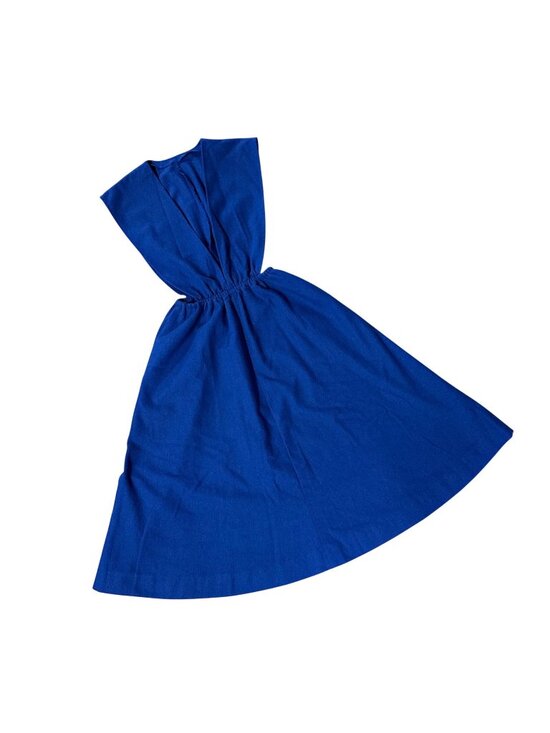 Handmade Dresses & Skirts - Vintage Royal Blue Sleeveless Pinafore Dress Elastic Waist Handmade Retro